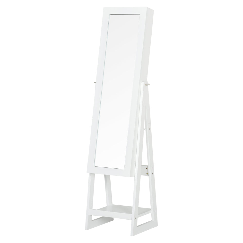 HOMCOM Jewellery Cabinet, Standing Mirror with LED Lights, Full-Length Mirror with Storage Drawers, Hooks and Shelves, Make-Up Armoire, Jewellery Organiser for Bedroom, White