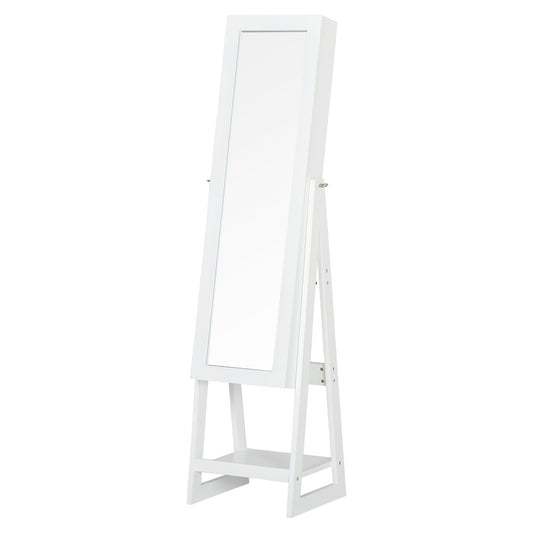 HOMCOM Jewellery Cabinet, Standing Mirror with LED Lights, Full-Length Mirror with Storage Drawers, Hooks and Shelves, Make-Up Armoire, Jewellery Organiser for Bedroom, White