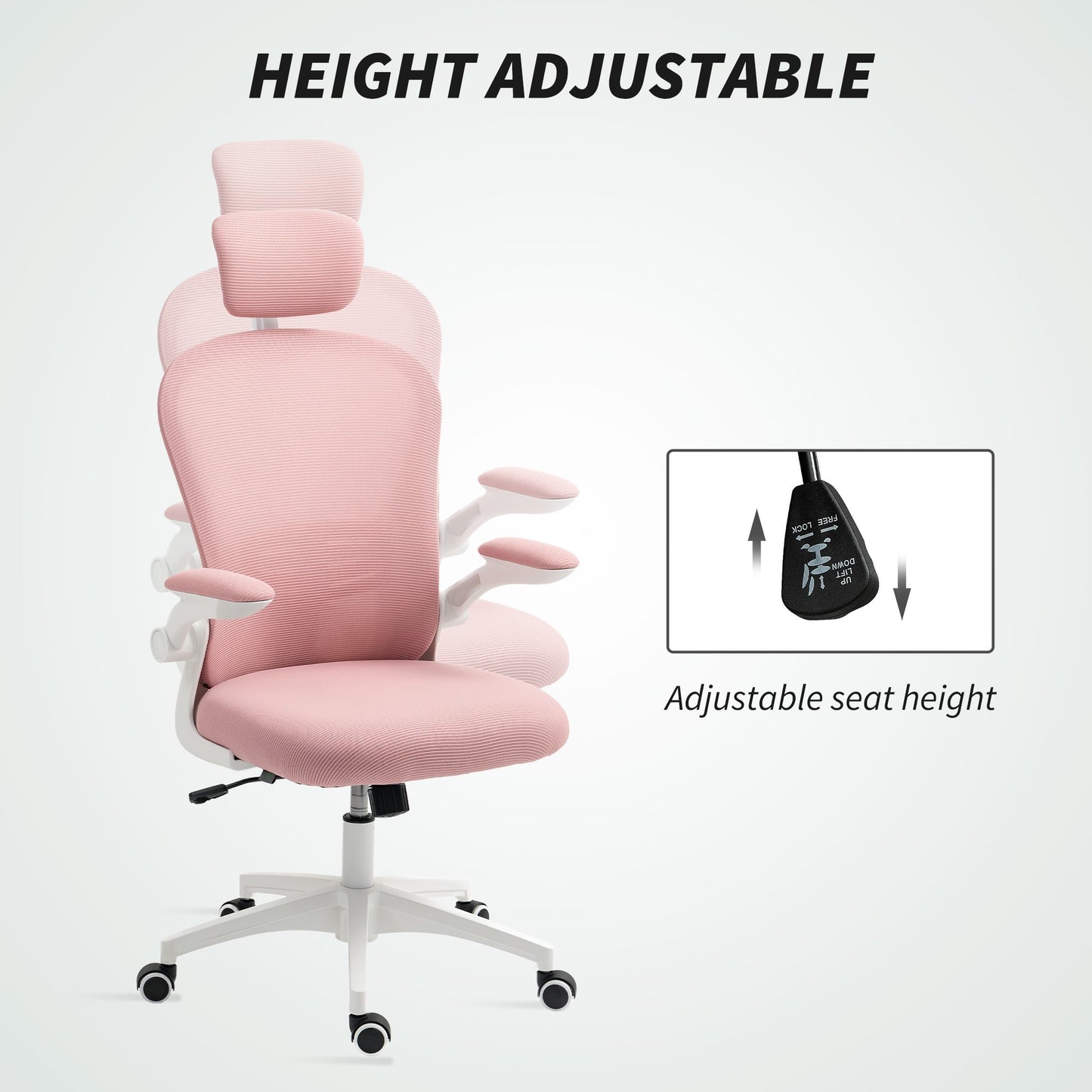 Vinsetto Multi-Adjustable Office Chair, with Lumbar Support, Headrest and Mesh Back - Pink