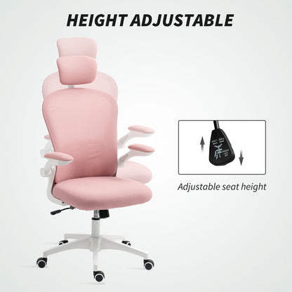 Vinsetto Multi-Adjustable Office Chair, with Lumbar Support, Headrest and Mesh Back - Pink