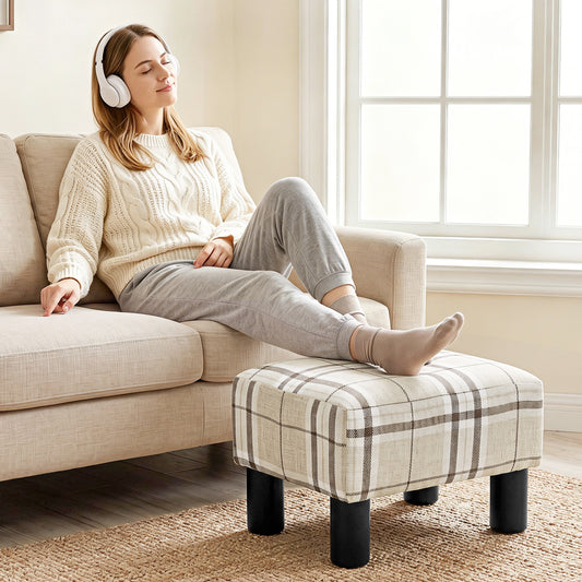 HOMCOM Linen Fabric Footstool Ottoman Cube with 4 Plastic Legs, Multi-colored