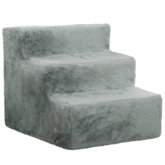 PawHut Three-Step Dog Stairs, with Washable Plush Cover, for High Bed Sofa, Dog Stairs for Small Dog and Cat - Light Grey