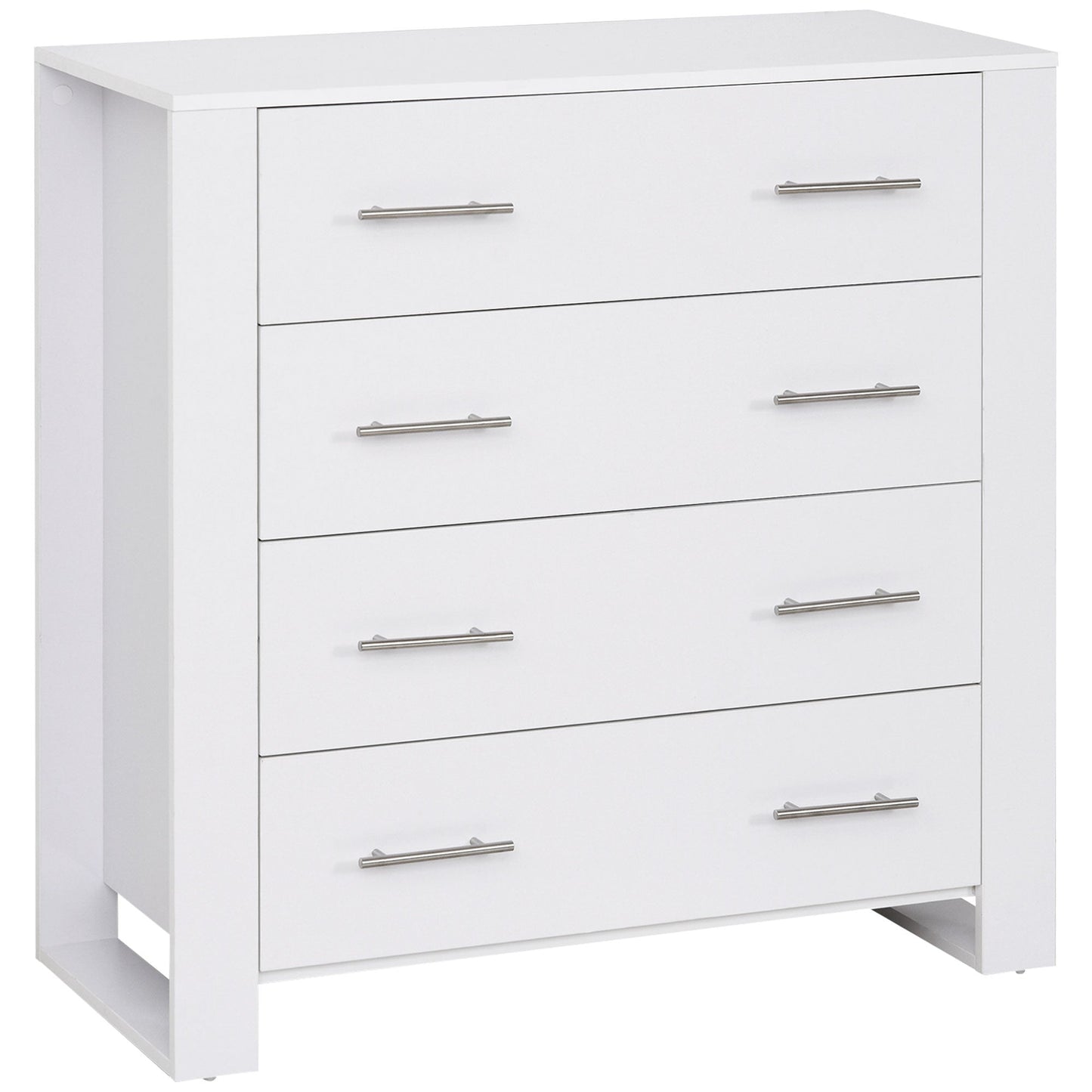 HOMCOM Chest Of 4 Drawers Storage Cabinet Bedroom Clothes w/Metal Handles Base Freestanding Unit Furnishing Living Room White