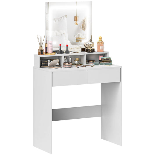 HOMCOM Storage Dressing Table, with LED Light Mirror - White