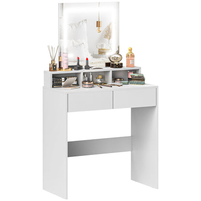 HOMCOM Storage Dressing Table, with LED Light Mirror - White