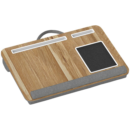 HOMCOM Lap Desk for Bed Sofa, Laptop Tray with Cushion Mouse Pad, Wrist Rest & Phone Holder, Fits Up to 15.6" Laptops, Oak Grey