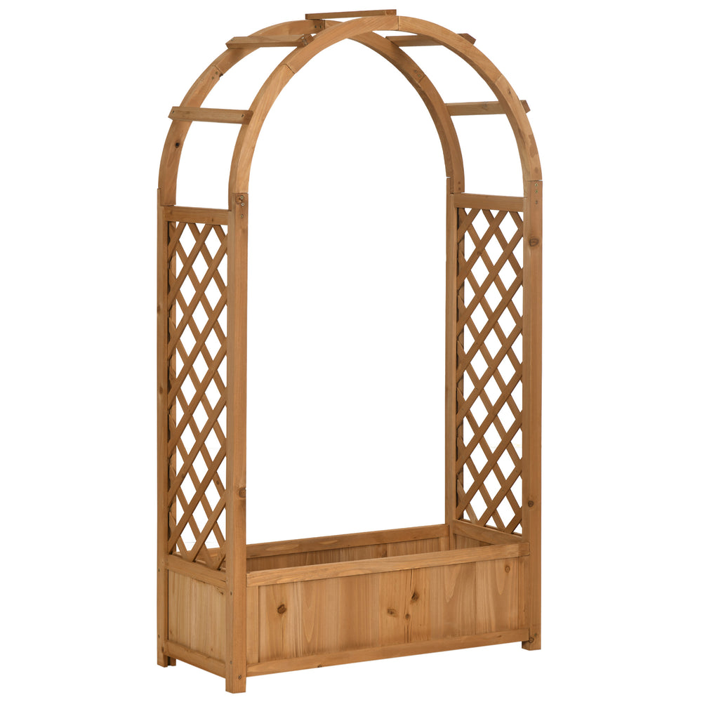 Outsunny Raised Garden Bed with Arch Trellis, Freestanding Garden Planter Box for Vine Climbing Plant Flower Herb, Brown