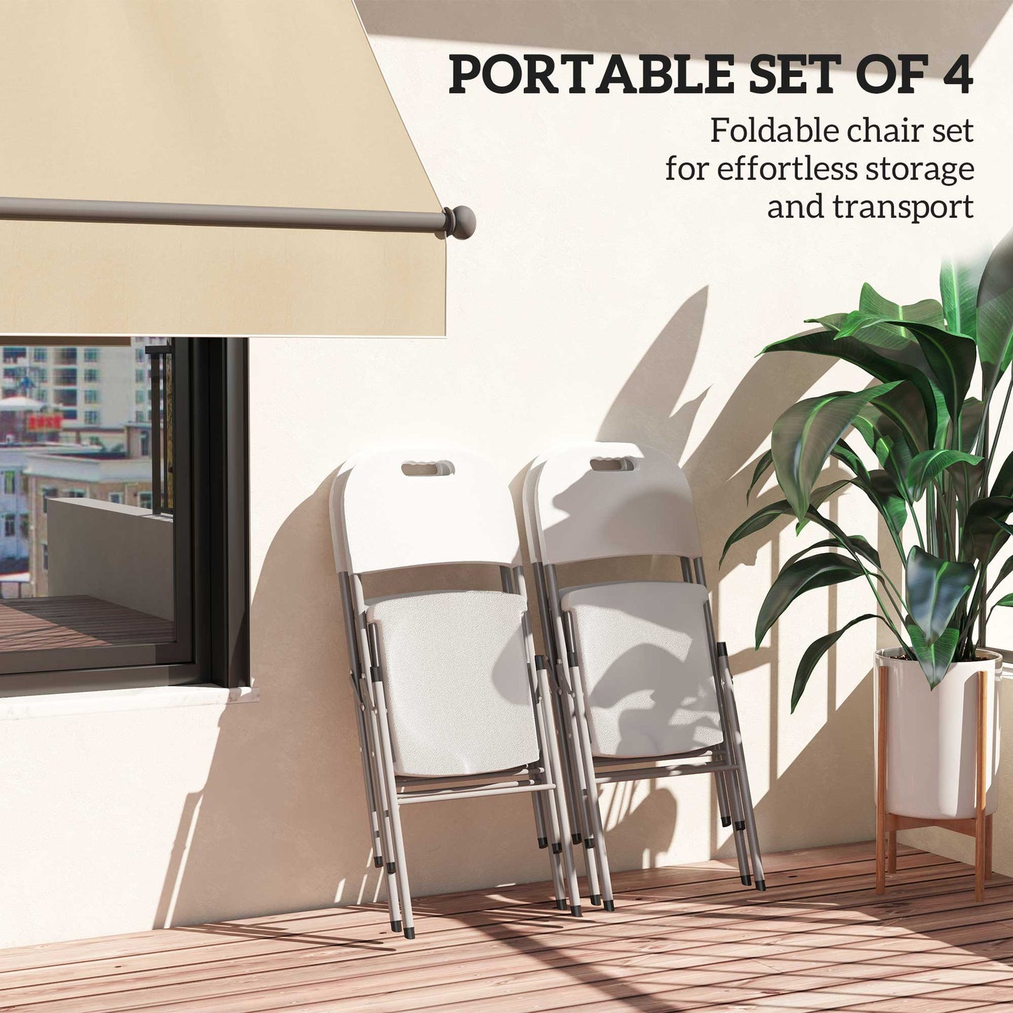 Outsunny Set of Four Foldable Outdoor Chairs - White