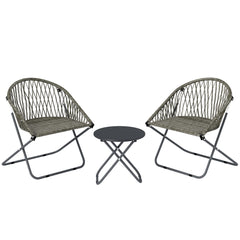 Outsunny Patio Bistro Set, Folding Patio Furniture Set with 2 Chairs and Table, Grey