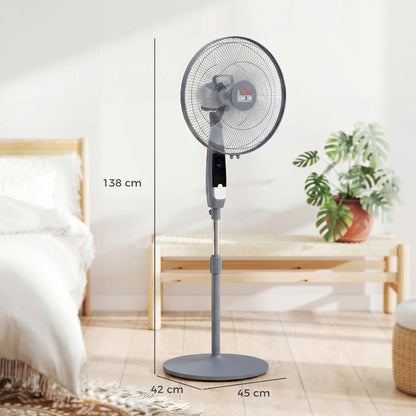 HOMCOM 16" Pedestal Standing Floor Fan, Oscillation Cooling Fan with Remote Control, Grey