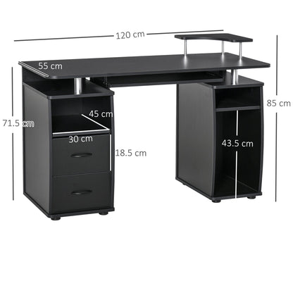 HOMCOM Study Desk Writing Table for Home Office, Student Workstation with Drawers, Sliding Shelf and Storage, Black