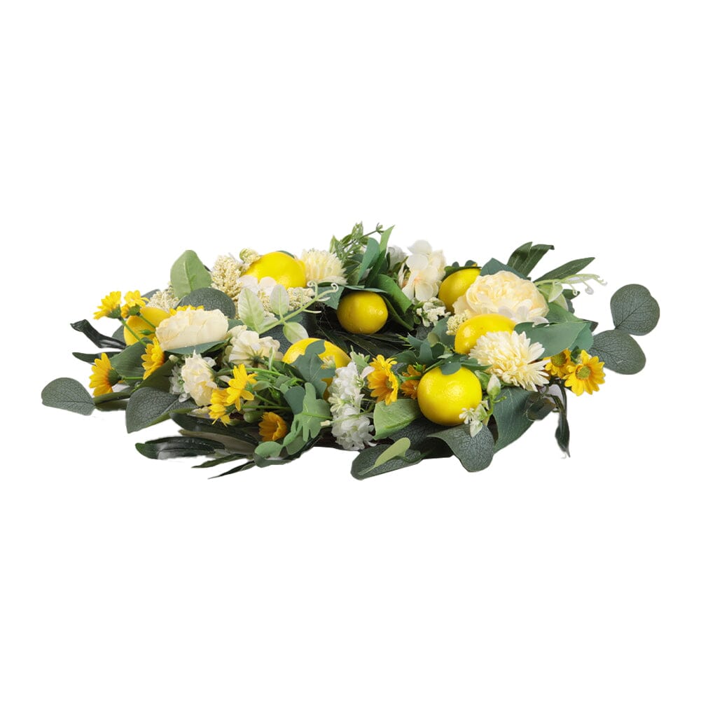 Summer Faux Lemon Peony Wreath with Green Olive Leaves