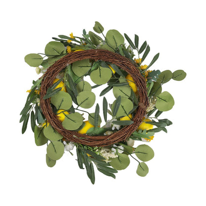 Summer Faux Lemon Peony Wreath with Green Olive Leaves