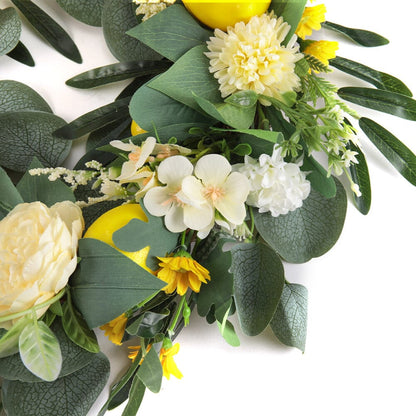 Summer Faux Lemon Peony Wreath with Green Olive Leaves