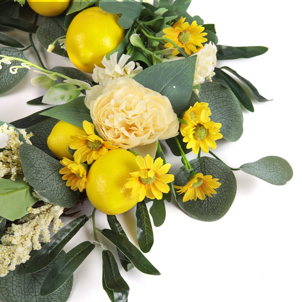 Summer Faux Lemon Peony Wreath with Green Olive Leaves