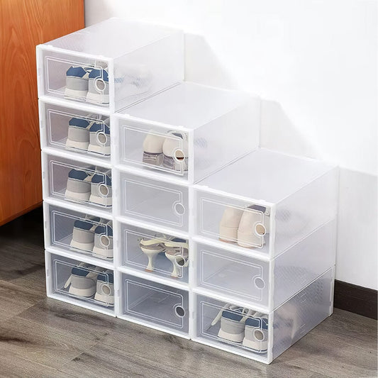 12 Pack White Foldable Plastic Shoe Storage Boxes