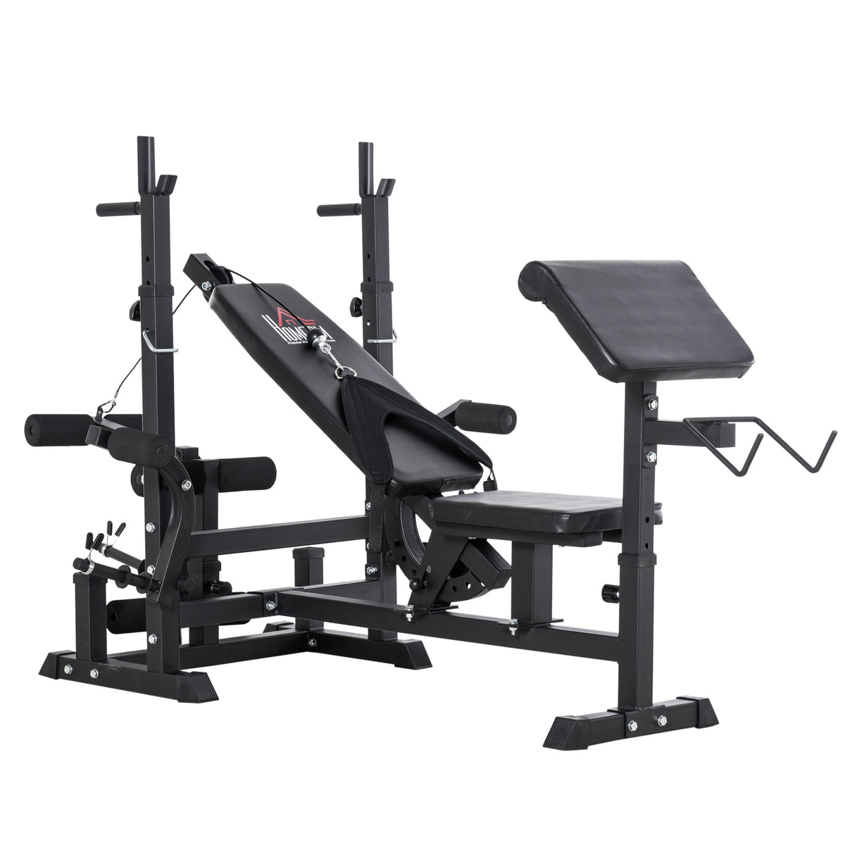 HOMCOM Weight Bench, 6 in 1 Adjustable Bench Press with Leg Extension, Barbell Rack, Preacher Curl Pad, Resistance Band, Multi-Function Home Gym Equipment for Strength Training Weightlifting
