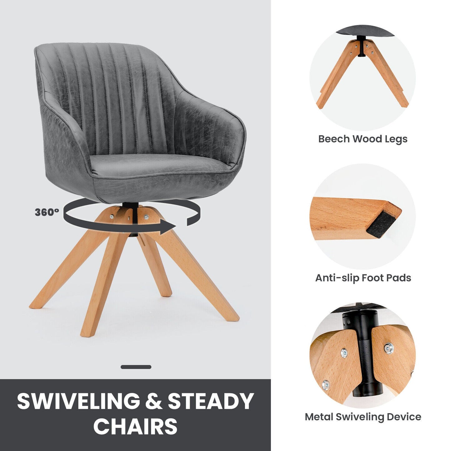 Ergonomic Armchairs with Linen Fabric Cover for Home Office-Grey