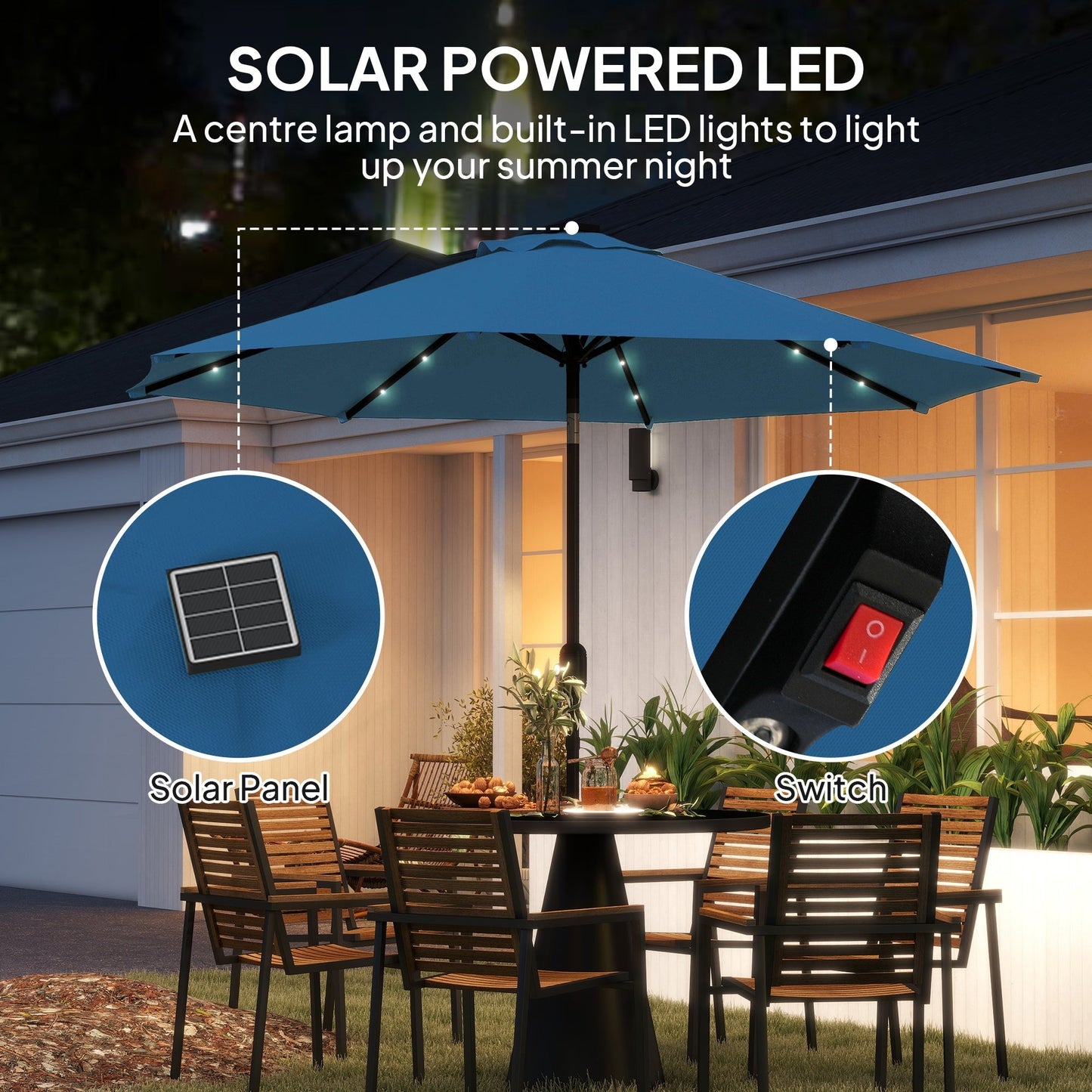 Outsunny 2.7m LED Light Parasol Umbrella - Blue
