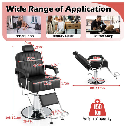 Salon Chair Hydraulic Barber Chair with Adjustable Headrest-Black