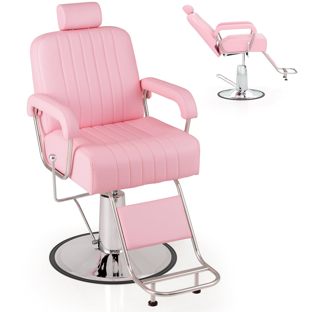 Salon Chair Hydraulic Barber Chair with Adjustable Headrest-Pink