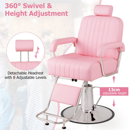 Salon Chair Hydraulic Barber Chair with Adjustable Headrest-Pink