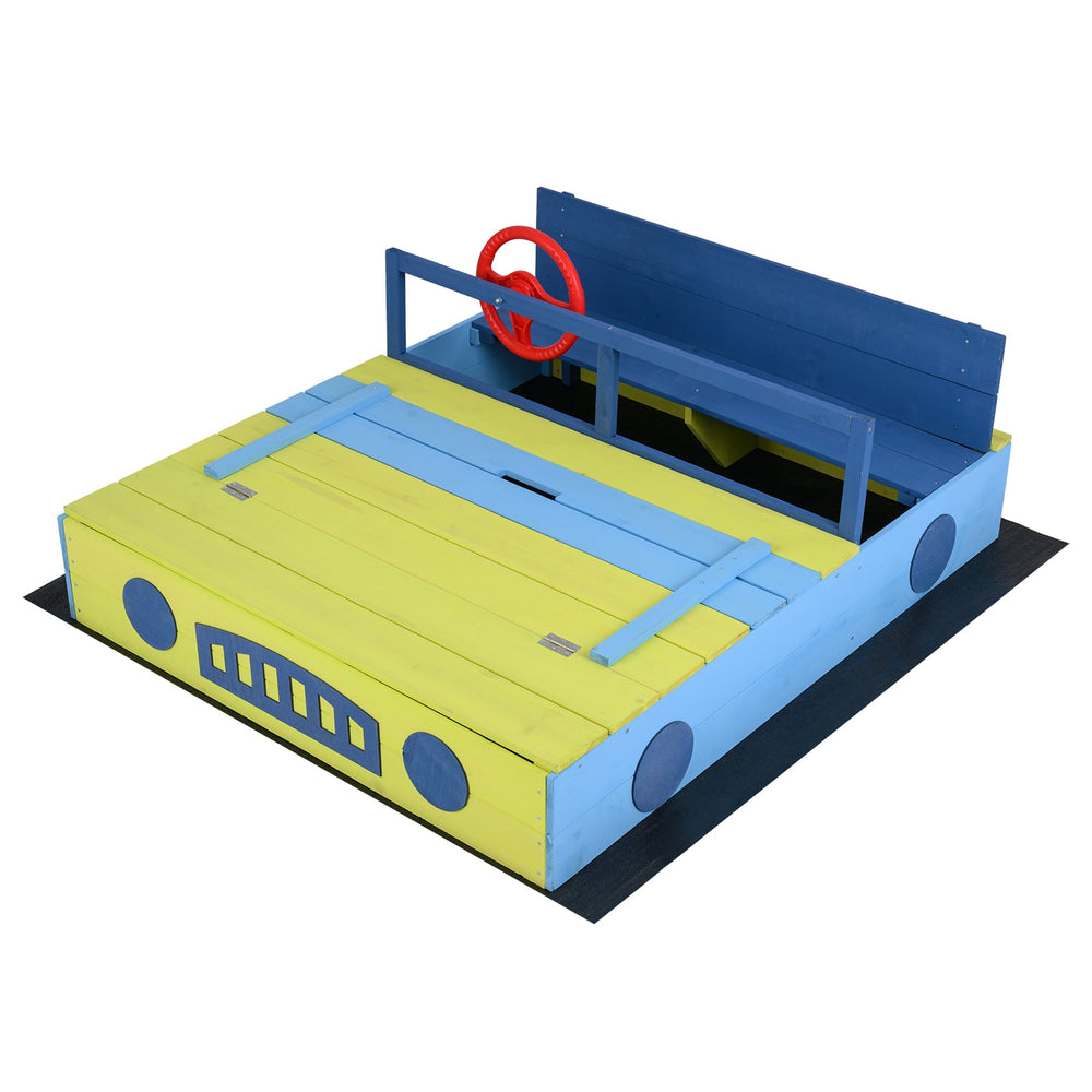 Sandpit Sandpit with Bench Folding Lid and Sandpit Liner Fir Wood Sandpit-Blue