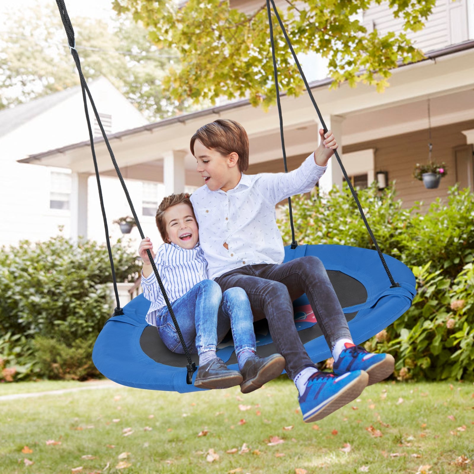 104 cm Saucer Tree Swing with 600D Oxford Fabric-Blue