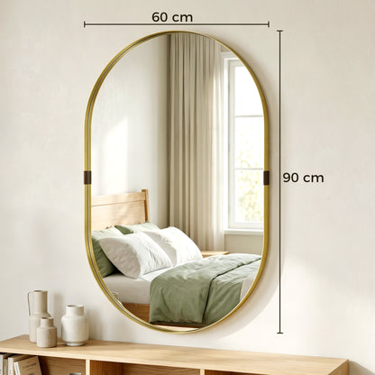 HOMCOM Wall Mirror, Bathroom Mirror with Elevated Aluminium Alloy Frame, 60 x 90 cm, Gold Tone