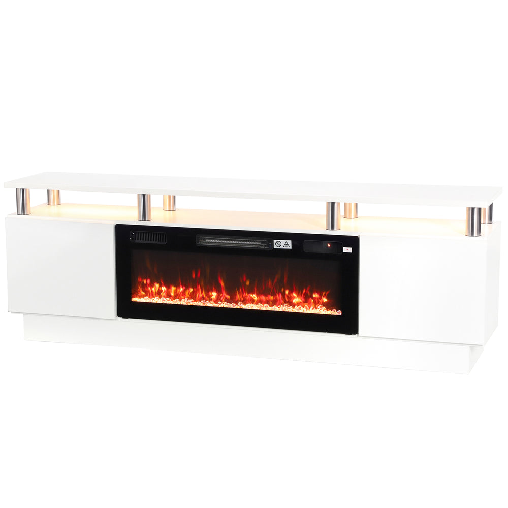 HOMCOM Electric Fireplace TV Stand for 80" TVs, 1800W LED Light Entertainment Center with Adjustable Flame, Remote, White