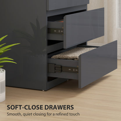 HOMCOM High Gloss Chest of Drawers, 4-Drawer Storage Cabinets, Modern Dresser for Bedroom, Grey