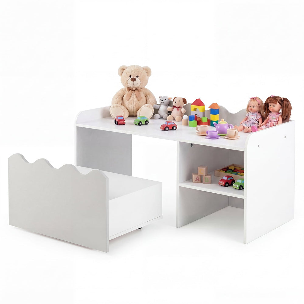 Scalloped Kids Bookshelf with Movable Drawer and Anti-Toppling Kit for Playroom-Grey
