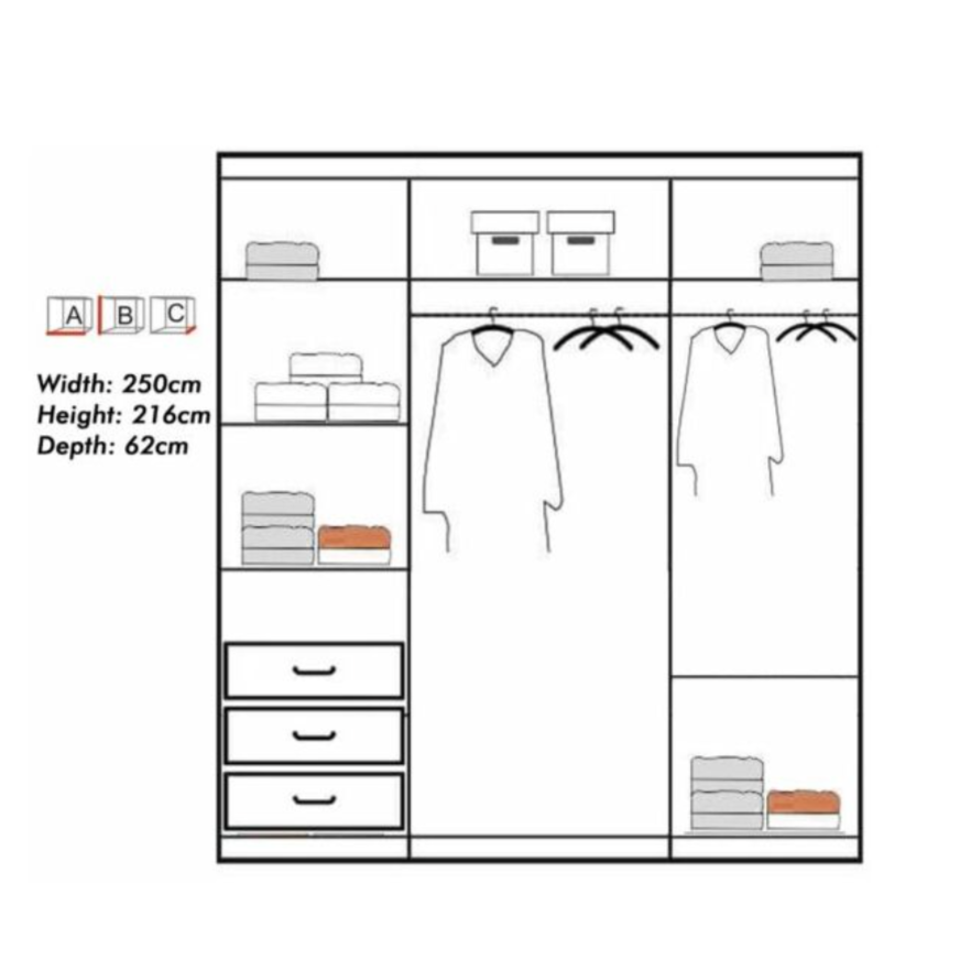Keynes Grey Single Mirrored Sliding Door Large Wardrobe - 250cm