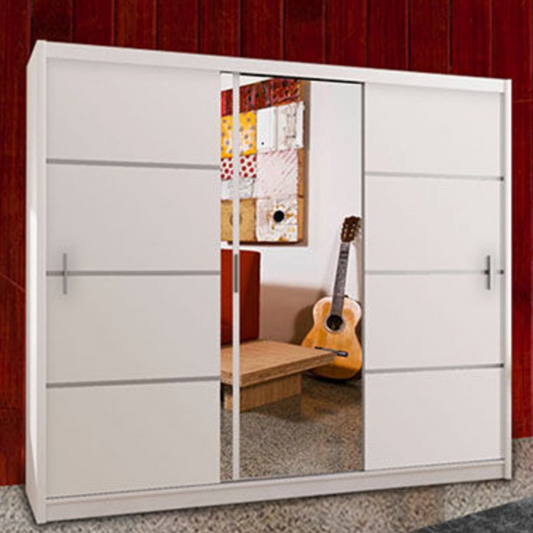 Keynes White Single Mirrored Sliding Door Large Wardrobe - 250cm