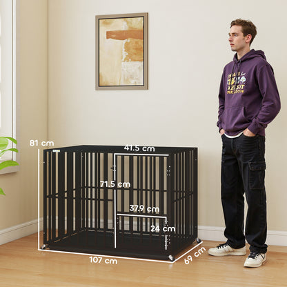 PawHut Heavy Duty Dog Crate, Dog Cage with Wheels for Extra Large Breeds, Metal Pet Kennel with Removable Tray