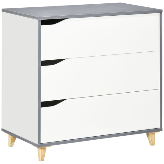 3 Drawer Chest Storage Cabinet Unit with Pine Wood Legs for Bedroom, Living Room, 75cmx42cmx75cm, White