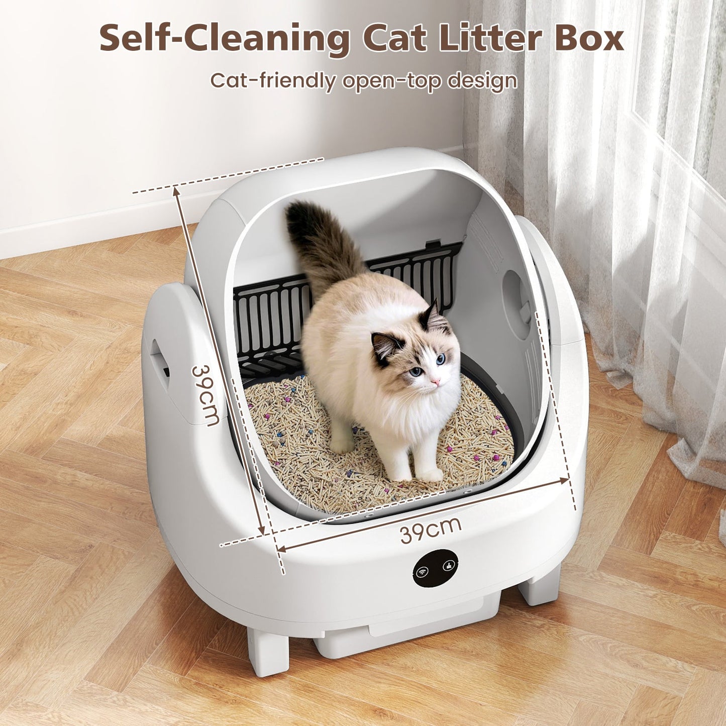 Self-Cleaning Open-Top Cat Litter Box for Multi-Cat and Senior Cats Home