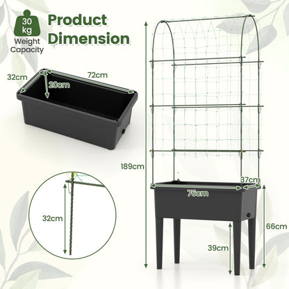 Self-watering Raised Garden Bed with Climbing Trellis-Black