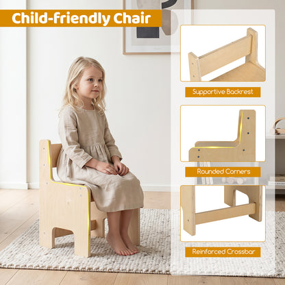 Sensory Table Set 3-Piece Kids Activity Table and Chair Set with Adjustable Height-Natural