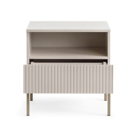 Minimalist side table with a drawer on a white background