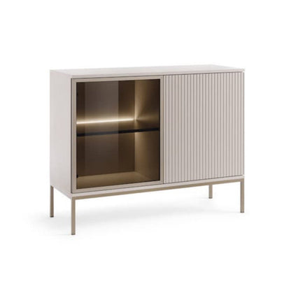 Modern cabinet with a sliding door on a white background