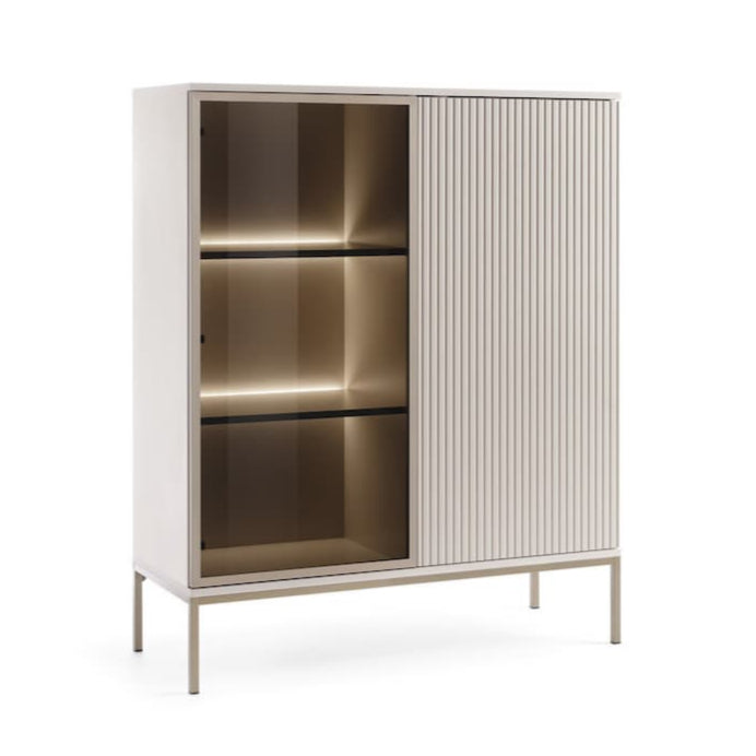 Modern cabinet with metallic interior on a white background