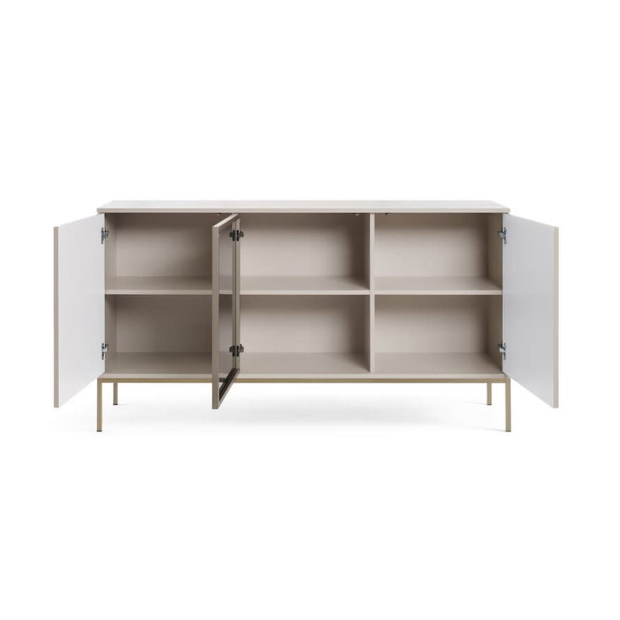 White cabinet with open doors on a white background