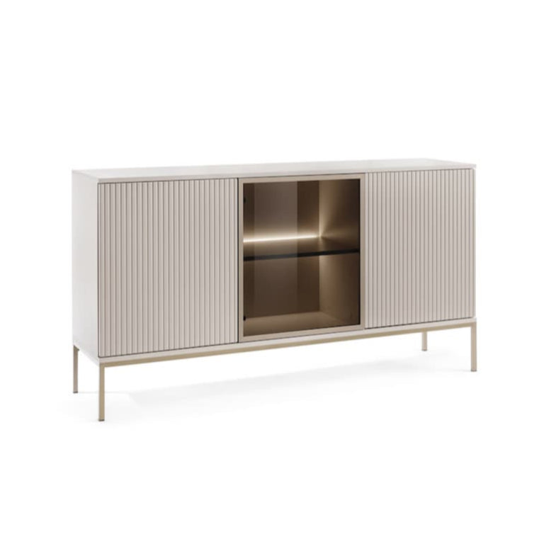 Modern cabinet with metallic doors on a white background