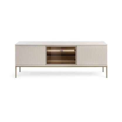 Modern sideboard with open cabinet on a white background