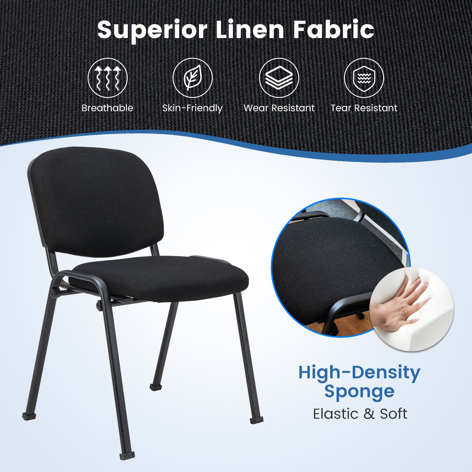 Set of 10 Conference Room Chairs with Upholstered Back and Seat-Black