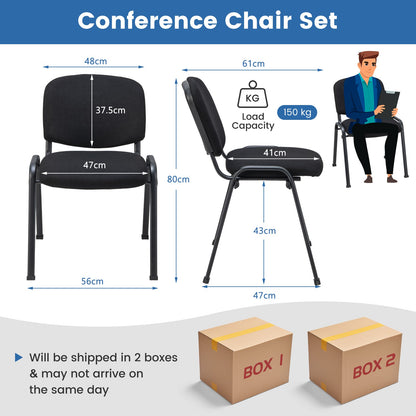 Set of 10 Conference Room Chairs with Upholstered Back and Seat-Black