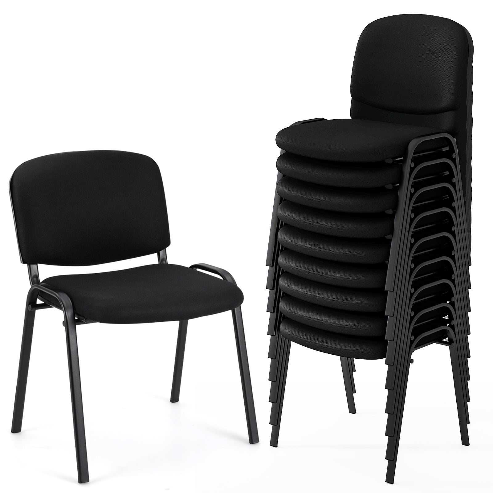 Set of 10 Stackable Home Office Chairs with Waterfall Seat and Metal Frame-Black