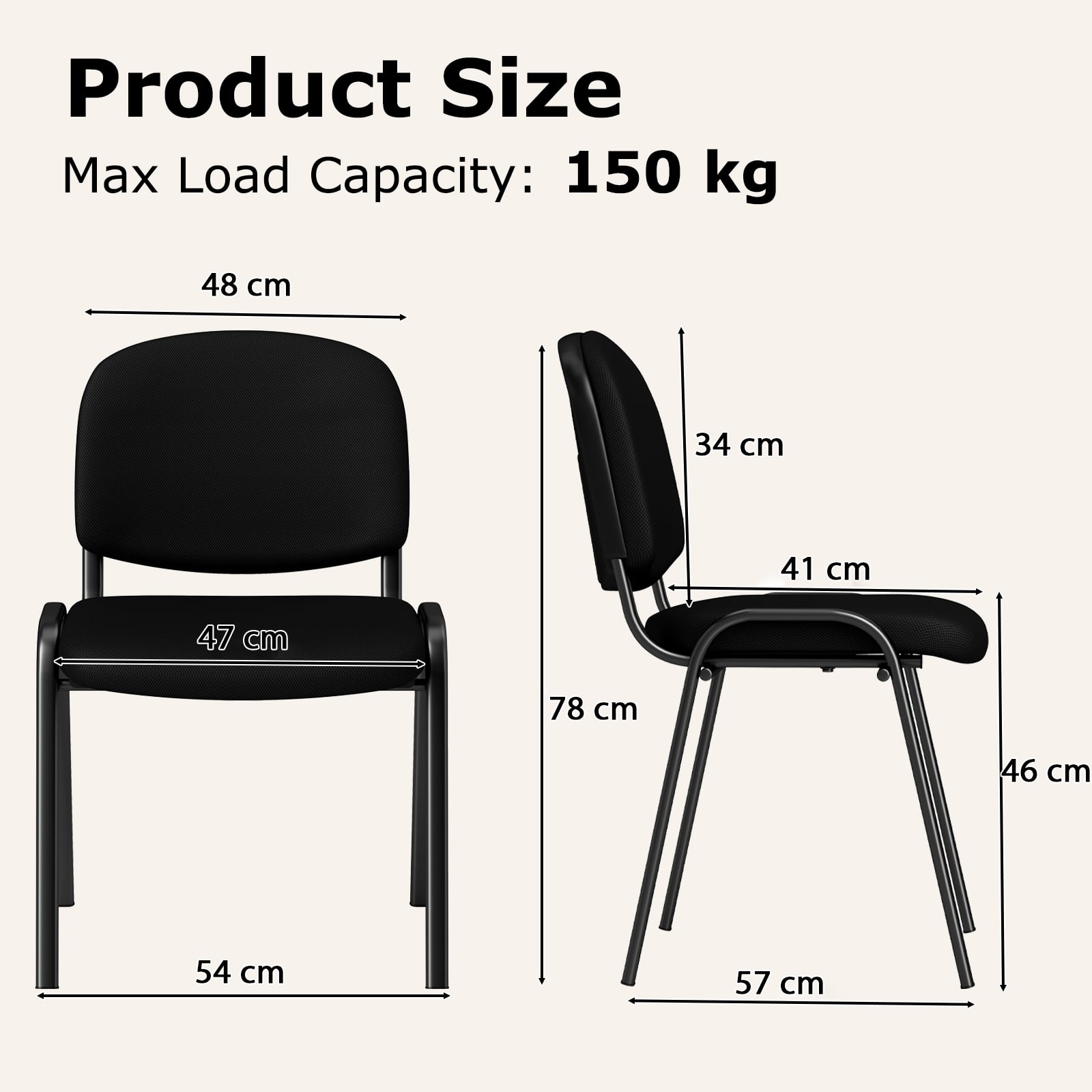 Set of 10 Stackable Home Office Chairs with Waterfall Seat and Metal Frame-Black
