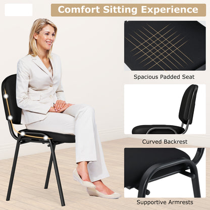Set of 10 Stackable Home Office Chairs with Waterfall Seat and Metal Frame-Black